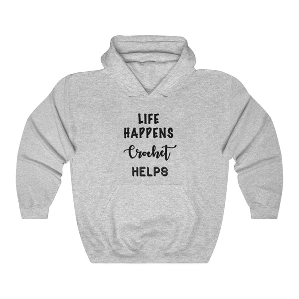 “Life Happens Crochet Helps”  Unisex Heavy Blend™ Hooded Sweatshirt