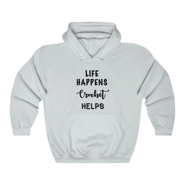 “Life Happens Crochet Helps”  Unisex Heavy Blend™ Hooded Sweatshirt